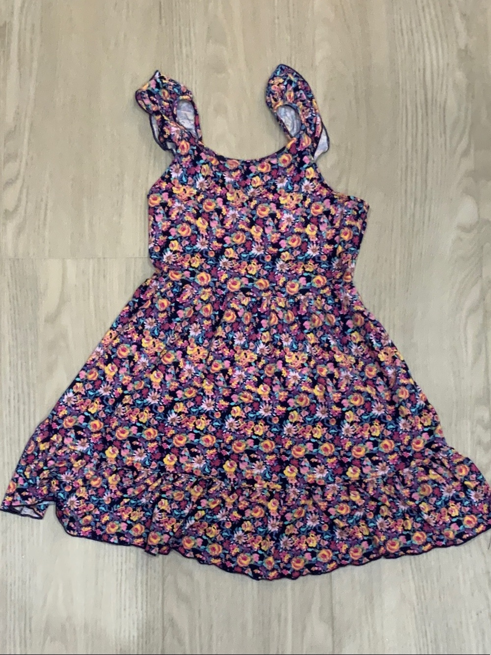 Pink & violet Girls Floral Ruffle Strap Dress - Purple Floral